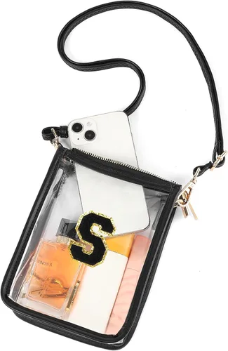 Vista 10 de SENDEFN Bolso transparente para mujer, bolsa transparente aprobada para estadios con bolsillo frontal para conciertos, deportes, festivales A-Negro