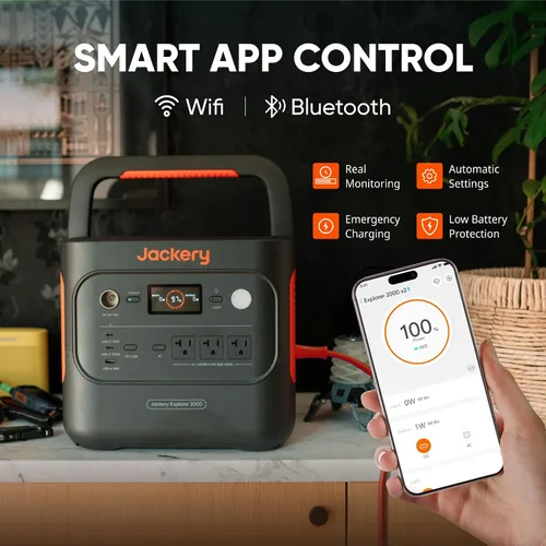 Vista 6 de Jackery Explorer 2000 v2 Estación de Energía y 2 * Paneles Solares de 100W, Batería de Reserva LiFePO4 de 2042Wh para el Hogar, Generador Solar