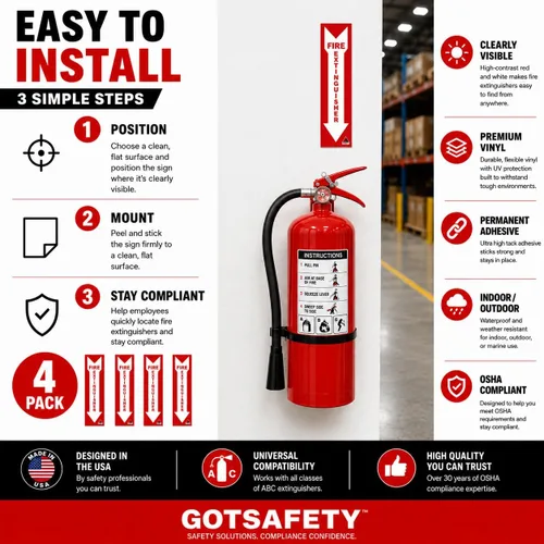 Vista 3 de Calcomanías prémium para extintor de incendios [4 unidades] – Vinilo adhesivo permanente extrema protección UV resistente a la intemperie – Uso