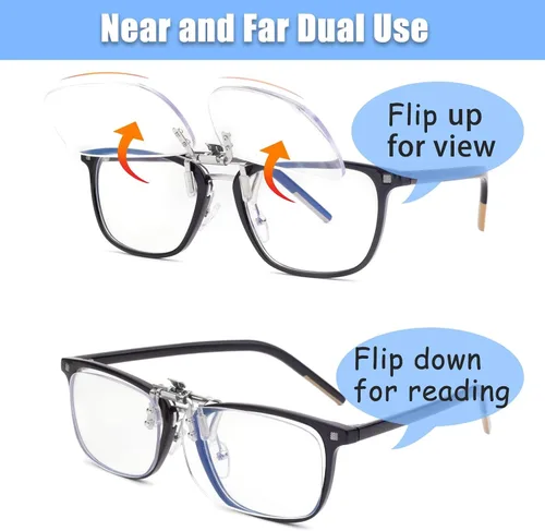 Vista 2 de Paquete de 2 lentes de lectura abatibles sin montura con clip para anteojos con estuche anti luz azul y bloqueo UV400