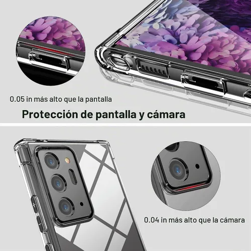 Vista 4 de KIOMY Funda transparente para Samsung Galaxy Note 20 Ultra 5G, diseño híbrido, carcasa trasera de policarbonato duro con marco elevado de TPU