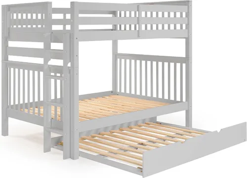 Vista 5 de Bedz King Literas Full Over Full Mission Style, escalera final, cama corrediza completa, gris