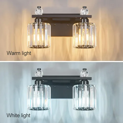 Vista 2 de Luces de Tocador de Baño 2-Luz Placado Negro Iluminación Moderna de Cristal para Tocador sobre Espejo Accesorios de Iluminación de Tocador
