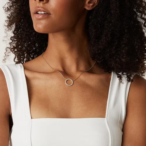 Vista 2 de PAVOI 14K Gold Plated Circle CZ Solitaire Necklace Elegant Bezel Pendant Dainty Cubic Zirconia Halo Choker Necklaces for Women