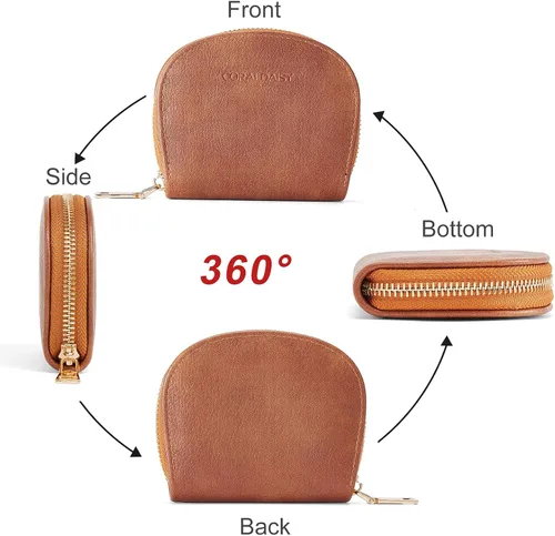 Vista 7 de CORALDAISY Cartera de piel vegana con tarjetero para tarjetas de crédito con cremallera, 2- marrón, Mini