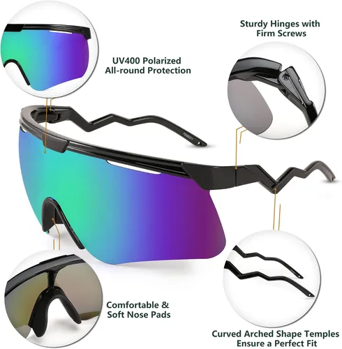 Vista 4 de FEISEDY Gafas de sol para hombres y mujeres, polarizadas grandes retro sin montura TR90 marco para béisbol, ciclismo, deportes B4073