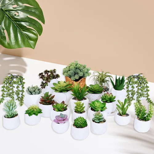 Vista 3 de Winlyn 22 piezas de plantas suculentas artificiales a granel sin maceta, pequeñas cadena de perlas colgantes de aloe, cactus verdes, suculentas