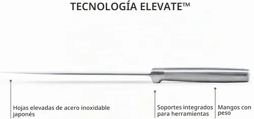 Vista 4 de Joseph Joseph Elevate - Juego de cuchillos de cocina de 5 piezas, acero inoxidable japonés, bloque de cuchillos de bambú delgado