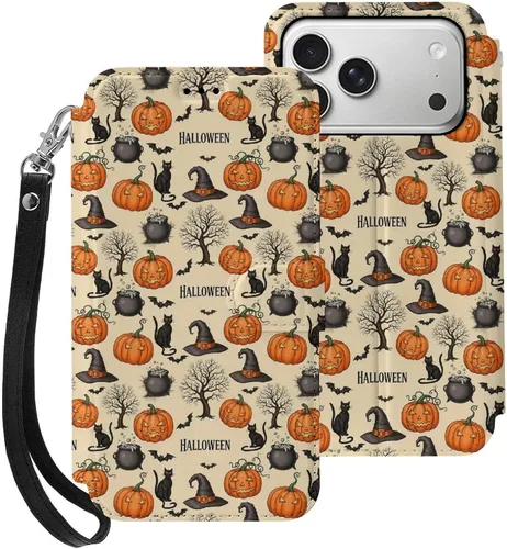 Vista 21 de SWEET TANG Compatible with iPhone 17 Pro Wallet Case Women PU Leather Shockproof Protective Folio Flip Cover (Cute Thanksgiving Turkey Maple Leaf)