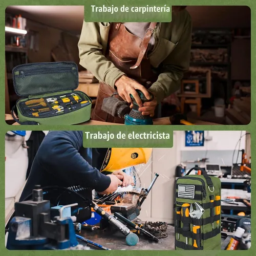 Vista 7 de Bolsa de herramientas pequeña portátil, bolsa de herramientas resistente con correa para el hombro y clip de anillo en D, bolsa de mano duradera e