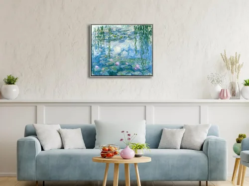 Vista 5 de Wieco Art Arte de pared enmarcado, lirios de agua por Claude Monet, lienzo, pinturas impresas, reproducción, lienzo moderno, arte de pared