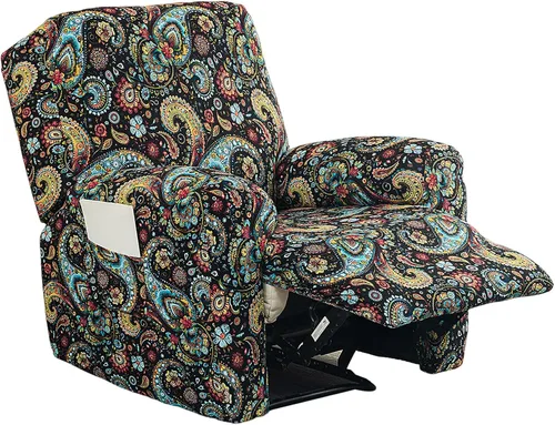 Vista 33 de NILUOH Funda para sillón reclinable, 4 piezas, elástica, estampada, con bolsillo lateral, funda para sofá reclinable, antideslizante, ajustable, 16