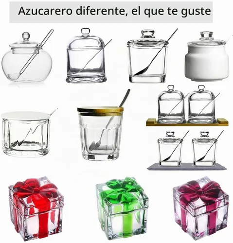 Vista 6 de Vencer Azucarero de vidrio transparente con tapa y cuchara de acero inoxidable para servir azúcar, 6.3 onzas (6.1 fl oz), recipiente de azúcar
