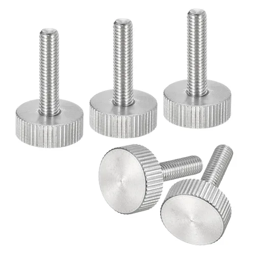 Vista 24 de uxcell M3x6mm Tornillos de pulgar moleteados, 5 piezas de acero inoxidable 304, cabeza plana moleteada, tornillos de pulgar roscados completamente