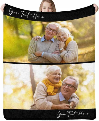 Vista 12 de InterestPrint Manta personalizada con nombre, 6 fotos, manta personalizada para aniversario, boda, para marido, esposa, amantes, 6 tamaños
