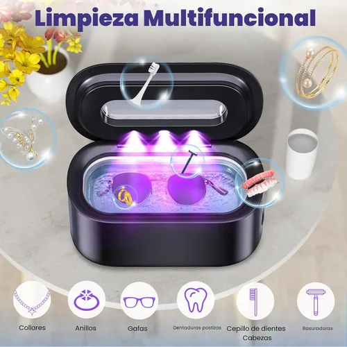 Vista 5 de Limpiador ultrasónico de joyas, limpiador ultrasónico profesional de 48KHz para lentes, anillos, retenedores, dentaduras, máquina limpiadora