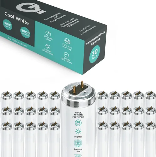 Vista 2 de GoodBulb Paquete de 30 bombillas fluorescentes T12 de 40 W de 48 pulgadas, sustituyen a F40T12/841, luz blanca fría de 4100 K, base bi-pin media
