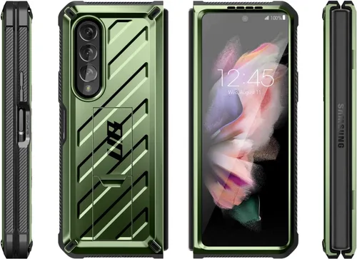 Vista 9 de SUPCASE Funda para Samsung Galaxy Z Fold 3 con soporte (Unicorn Beetle), [protector de pantalla integrado y clip para cinturón] Funda protectora