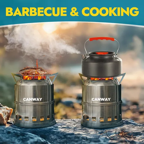 Vista 8 de Canway, estufa de camping portátil, mini estufa de leña para acampar para senderismo, viajes, supervivencia, cocina, estufa de acero inoxidable