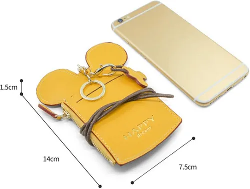 Vista 2 de Bolsa para el cuello, bolsa de cuero de viaje pequeña para tarjetas de identificación de estudiante, con cordón para el cuello, bolsa con monedero