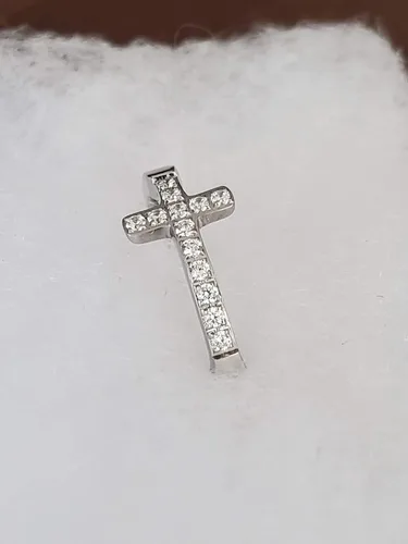 Vista 4 de Anillo True Love Waits de lado de pureza cruzada, ceremonia de castidad cristiana, acero inoxidable