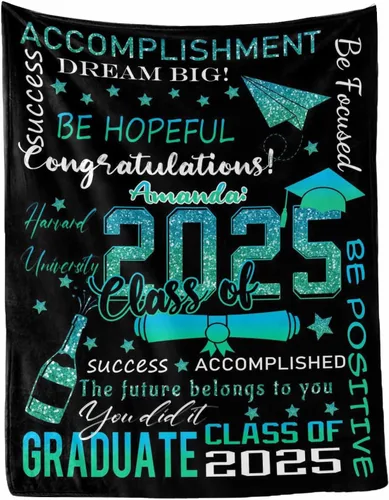 Vista 47 de MyPupSocks Manta personalizada para regalo de graduación, felicitaciones clase de 2025, manta azul personalizada de forro polar 2025 para hermana