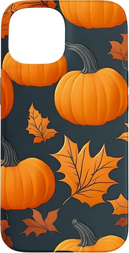 Vista 6 de iPhone 16 Pumpkins Black And Orange Plaid Fall Leaves Autumn Halloween Case