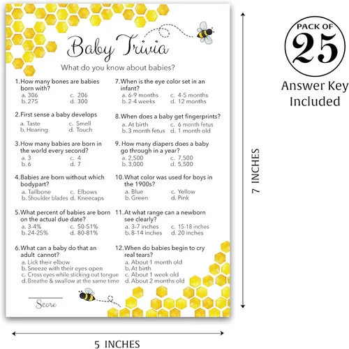 Vista 2 de Juego de Baby Shower de abeja – Baby Trivia – Paquete de 25 – Mommy to bee Bumble bee Neutral Amarillo Divertido Baby Datos Juegos de fiesta