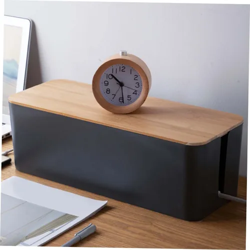 Vista 6 de Cable Storage Box with Natural Wood Lid Medium Black Power Line Organizer Household Wire Storage Case for Charging Cables and Socket Management for