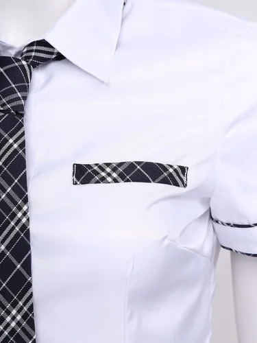 Vista 5 de Aiihoo Disfraz de uniforme escolar japonés para mujer camisa de manga corta con falda a cuadros y corbata