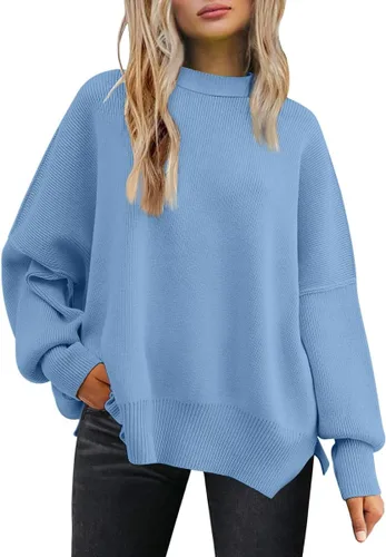 Vista 143 de Lillusory - Suéter extragrande con mangas de murciélago y cuello redondo para mujer, prenda moderna de otoño de tejido de punto sin botones