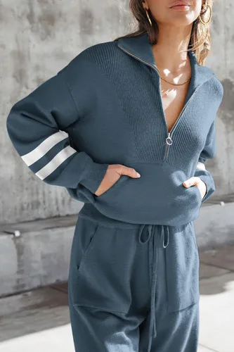 Vista 165 de PRETTYGARDEN Conjunto de suéter de 2 piezas para mujer, sudadera con cremallera, pantalones deportivos, ropa casual