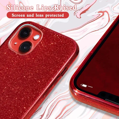 Vista 2 de MATEPROX Bling Sparkle - Funda protectora compatible con iPhone 13 de 6.1 pulgadas 2021 para niñas y mujeres, diseño navideño (rojo)