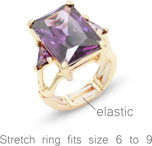 Vista 2 de Lavencious Anillos elásticos grandes y brillantes con circonitas cúbicas para mujer, talla 7-9