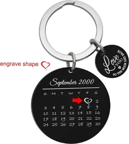 Vista 4 de Llavero de acero inoxidable con foto grabada personalizada con fecha con amor U a la luna y espalda
