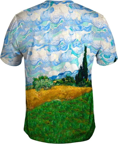 Vista 2 de Yizzam- Vincent Van Gogh - Campo de trigo con ciprese. Camiseta para hombre 1968