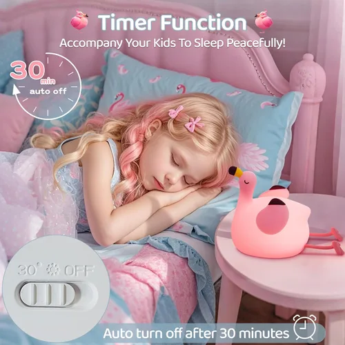 Vista 3 de FAMIDUO Luz Nocturna de Flamenco para Niños, Regalo Rosa de Flamenco, Lámpara de Animal de Silicona LED Apretujable, Luz Nocturna de Guardería