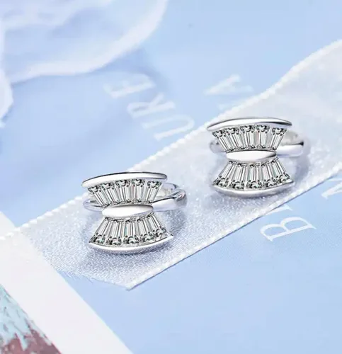 Vista 3 de AT Jewellery - 925 Sterling Silver Diamond Cut Stone Double Sided Huggie Hoop Earrings