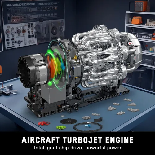 Vista 8 de Mould King 10216 Conjuntos de Construcción de Motor Turborreactor, Kit de Modelo de Motor de Avión Mecánico de Aviación Que Funciona, Construye Tu