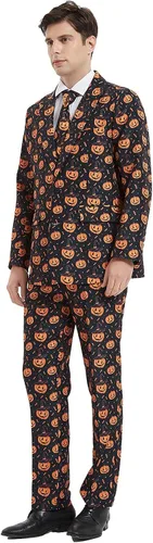 Vista 2 de ACH Traje de Halloween para hombre, disfraz de fiesta para adultos, con diferentes estampados, 3 piezas, chaqueta fea y divertida para hombre, traje