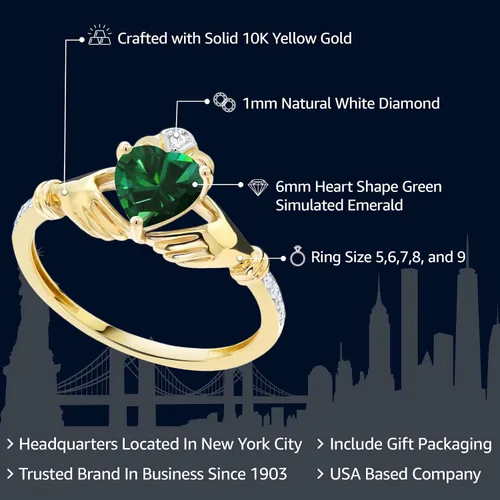 Vista 23 de Gem Stone King Anillo de compromiso claddagh celta irlandés de oro amarillo de 10 quilates con piedra preciosa en forma de corazón de 0.236 in