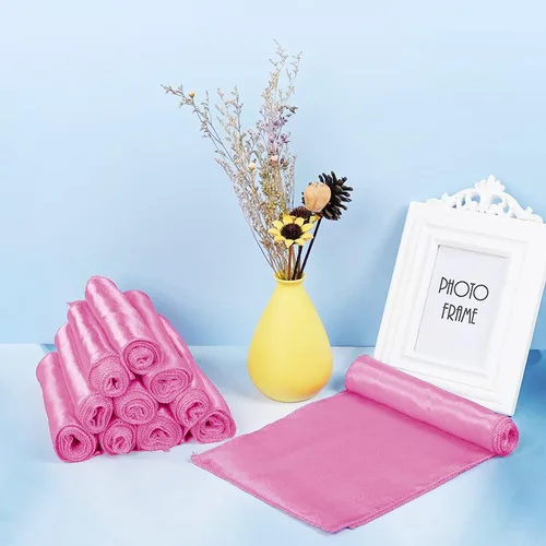 Vista 3 de Paquete de 10 bandas de satén rosa claro para silla, lazos para sillas de boda de 7 x 108 pulgadas para banquetes, decoraciones de fiestas, eventos