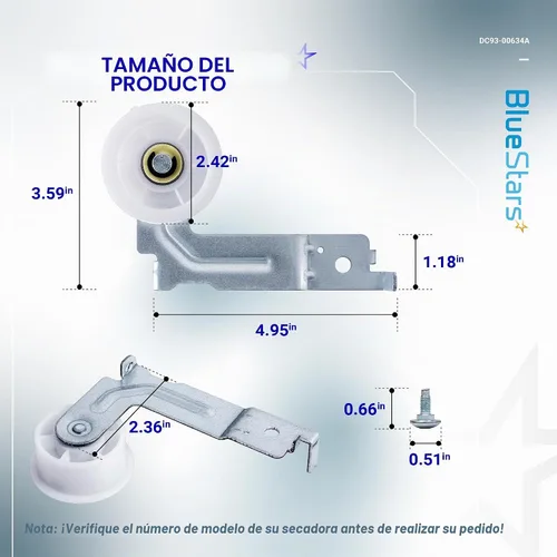 Vista 2 de [Rodamientos de Bolas Dobles Mejorados] Polea Tensora de Secadora BlueStars DC93-00634A con Clip Resistente – Compatible con Secadoras Samsung