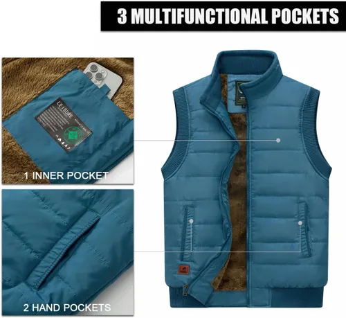 Vista 14 de Msmsse Chalecos de invierno para hombre, con forro polar, acolchado, casual, sin mangas