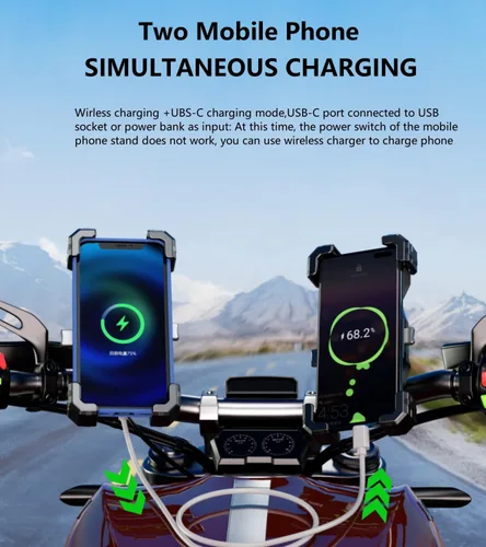 Vista 6 de Kewig Soporte de teléfono para motocicleta Qi 15W inalámbrico y USB C 20W