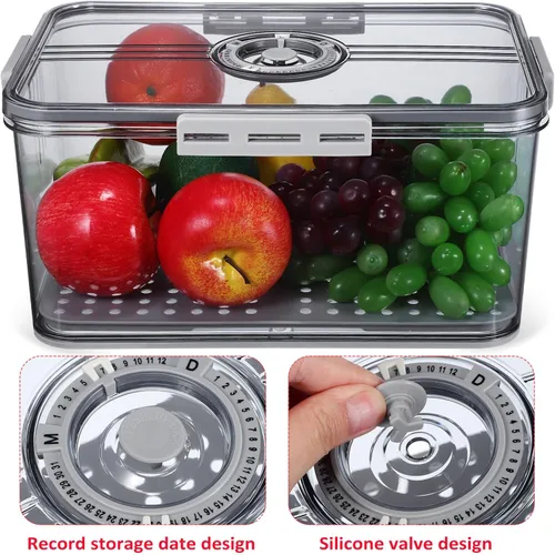 Vista 6 de Hemoton Contenedor de alimentos frescos con temporizador, caja de almacenamiento de alimentos transparente para frutas y panes, organizador de gran