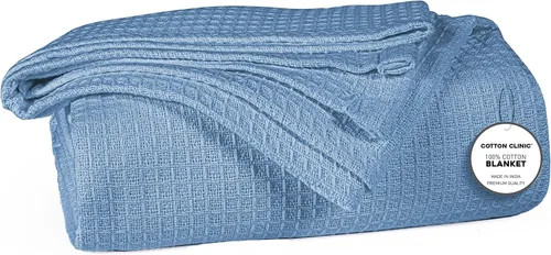 Vista 13 de Cotton Clinic Manta de cama de punto gofre, 100% algodón, para todas las estaciones, suave, transpirable, ligera, capa perfecta para sofá, cama