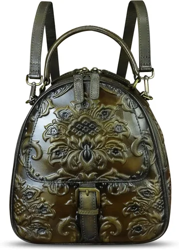 Vista 2 de Bolso bandolera de cuero genuino para mujer, bolso cruzado en relieve, bolso cruzado con asa superior, mochila convertible hecha a mano