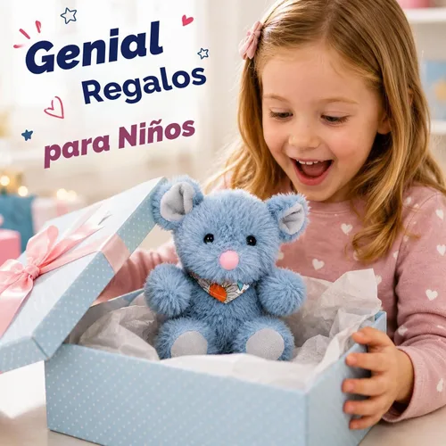 Vista 4 de Juguete de peluche suave de ratón sentado, azul