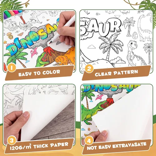 Vista 5 de NatNarr Mantel de dinosaurio para colorear, póster de papel de 30 x 72 pulgadas para niños